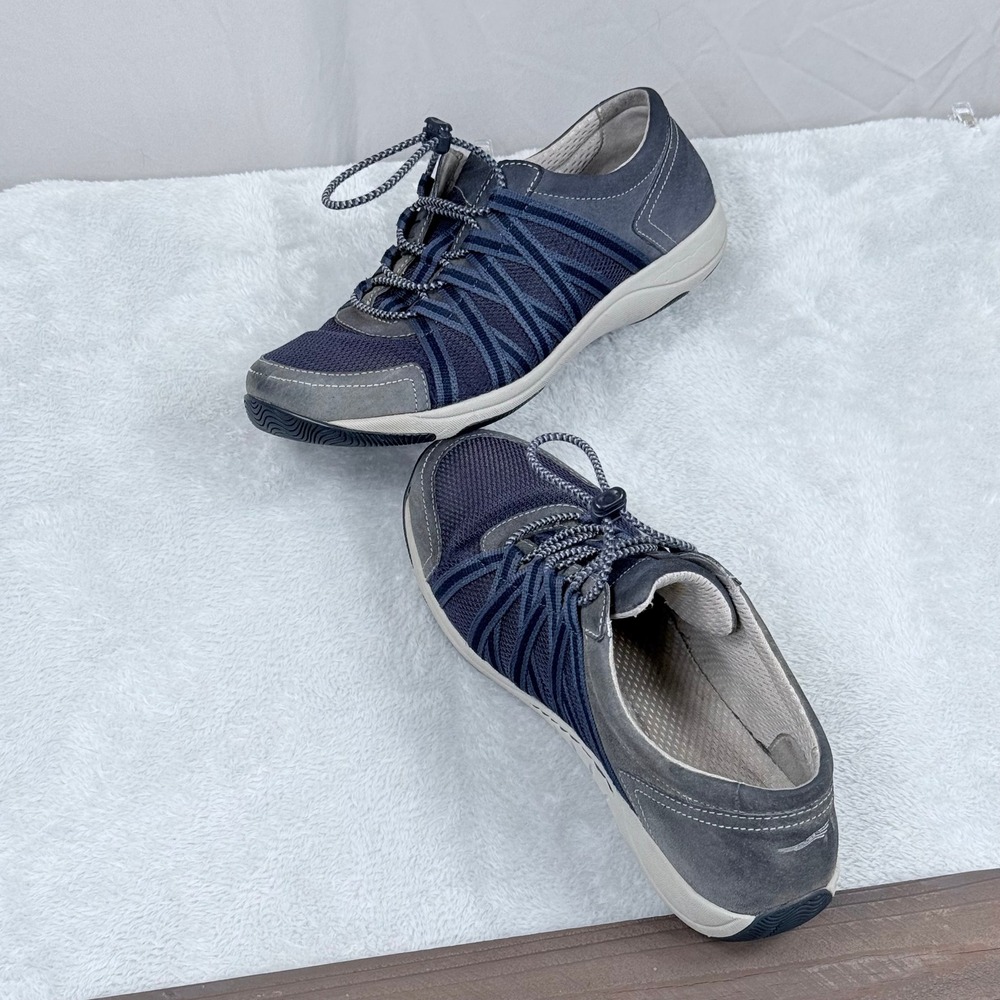 Dansko Honor Walking Shoes 8.5 Womens 39 Blue Gray Suede Mesh Bungee Sneakers